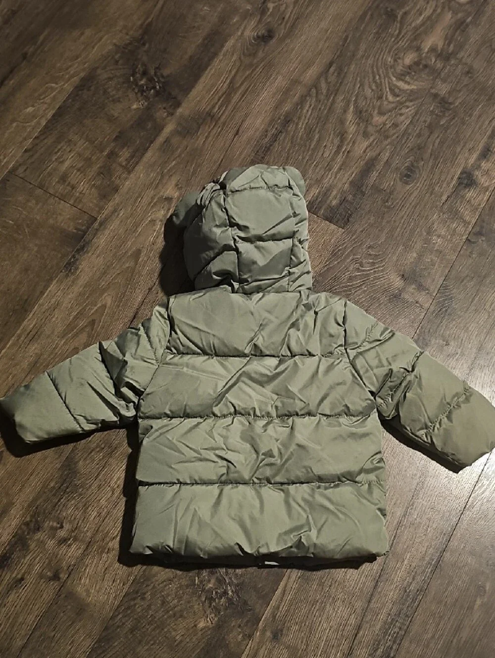 Old Navy Olive Green Puffer Jacket Hood Ears Details Coat 12 18 Months Boy Girl